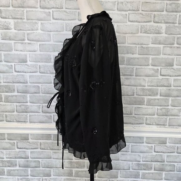 Coldwater Creek Black Beaded Sheer Chiffon Cardigan Cami Set 14 Party Evening - Picture 2 of 8